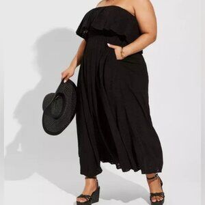 Torrid Maxi Strapless Dress Size 5 Black Eyelet Smocked Bodice Off Shoulder Neck